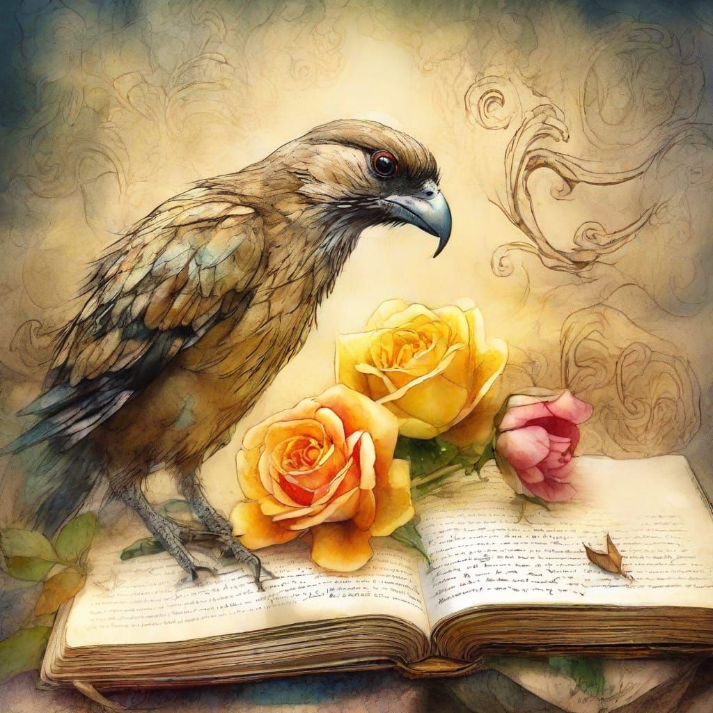 Cosmic Floral Oasis with Sparrow Nest