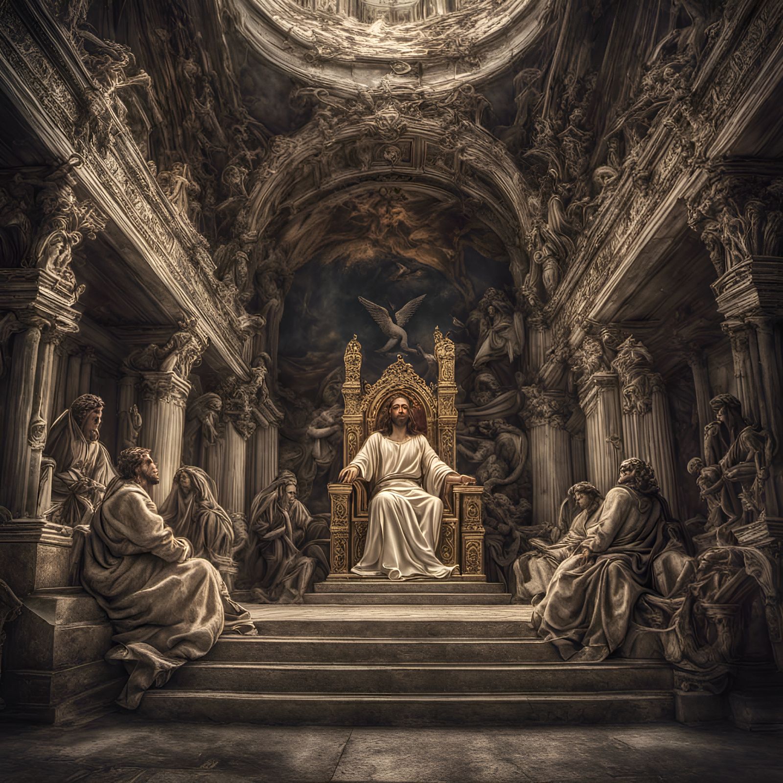 Jesus Enthroned, Surrounded by Angels and People