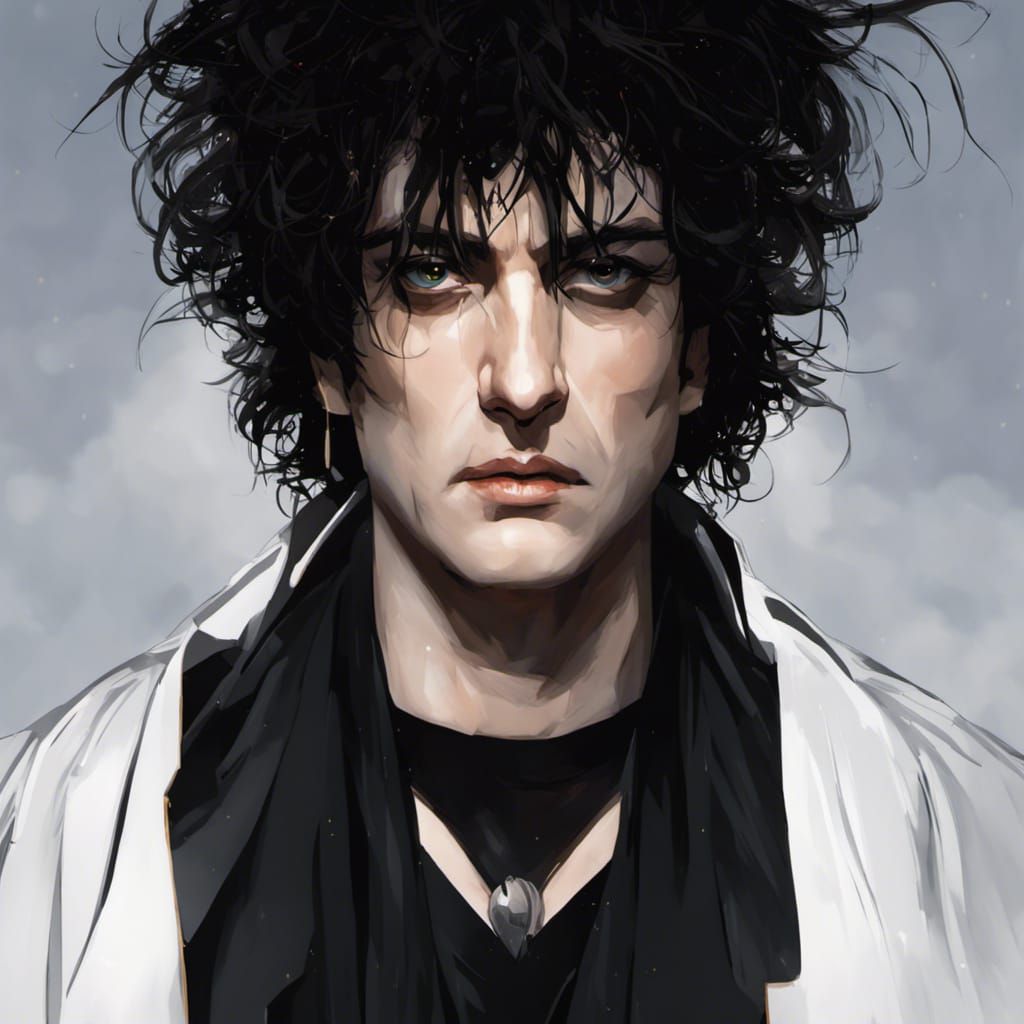 Gaunt Goth Man with Wild Hair as Digital Art