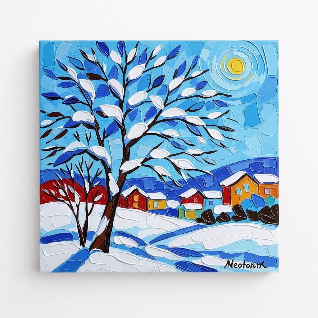 Snow Covered Cherry Tree in Expressionist Style