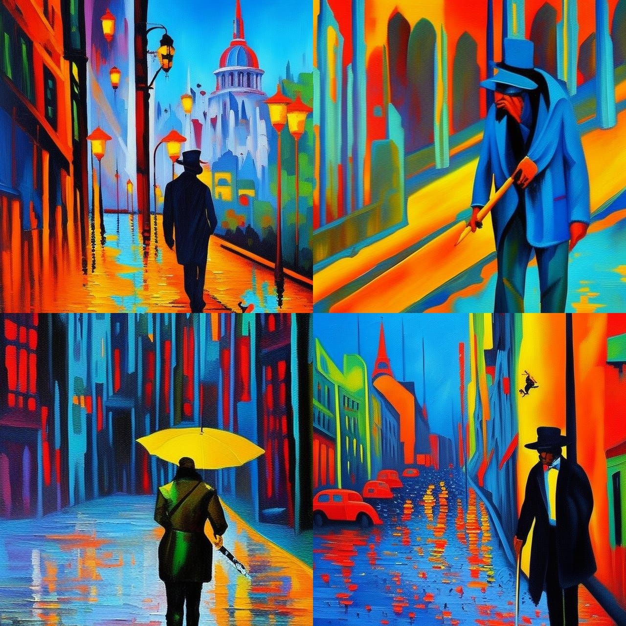 Rat in Rainy City: Expressionist Oil Painting