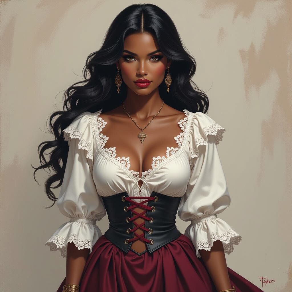 Drow Woman in Fantasy Oil Painting Style