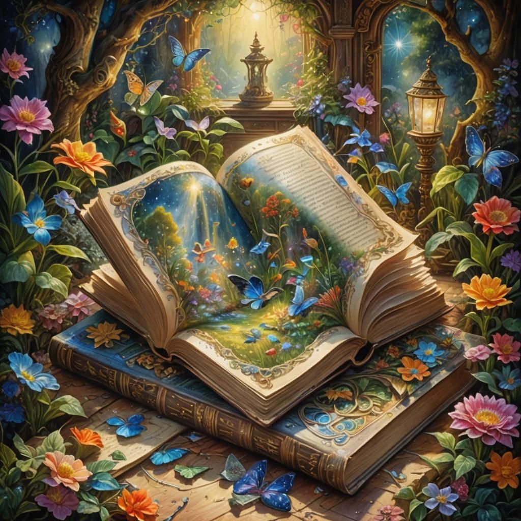 Fantasy Garden Emerges from Book in Watercolor Style