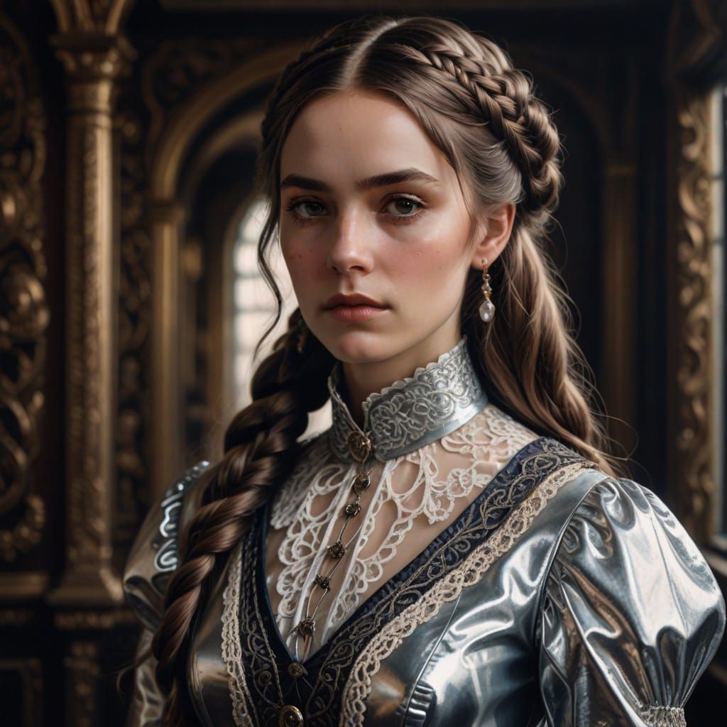 Hyperrealistic Victorian Lady in Vinyl Gown