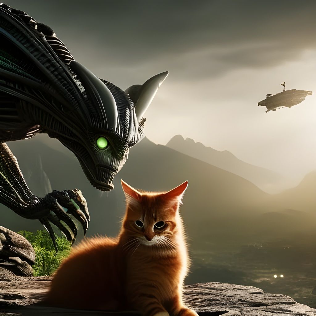 Adorable Alien Petting Cat: Digital Matte Painting
