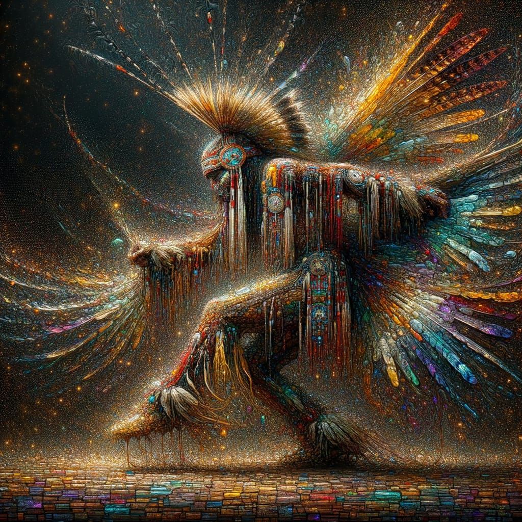 Melting Ojibwe Dancer in Fiery Regalia as Candle