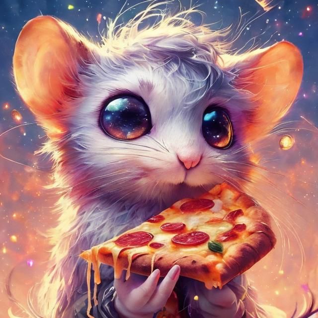 Adorable Pizza Rat in a Vaporwave Style