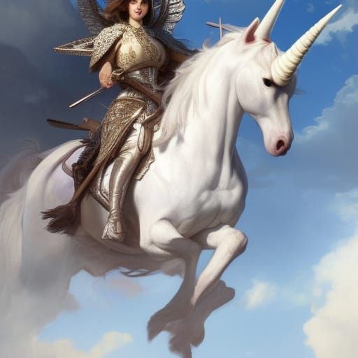Unicorn Soaring Above Battlefield, Digital Art