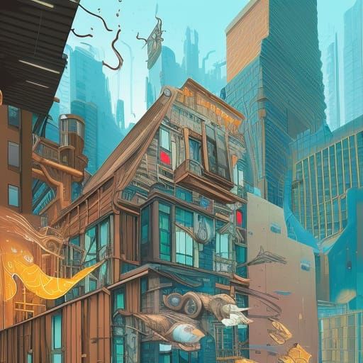 Hyperrealistic Building Splash Art in Digital Style