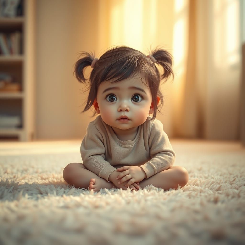 Contemplative Girl in Soothing Pastel Room