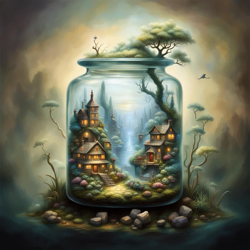 Miniature Worlds in Jars: Ethereal Fantasy Art