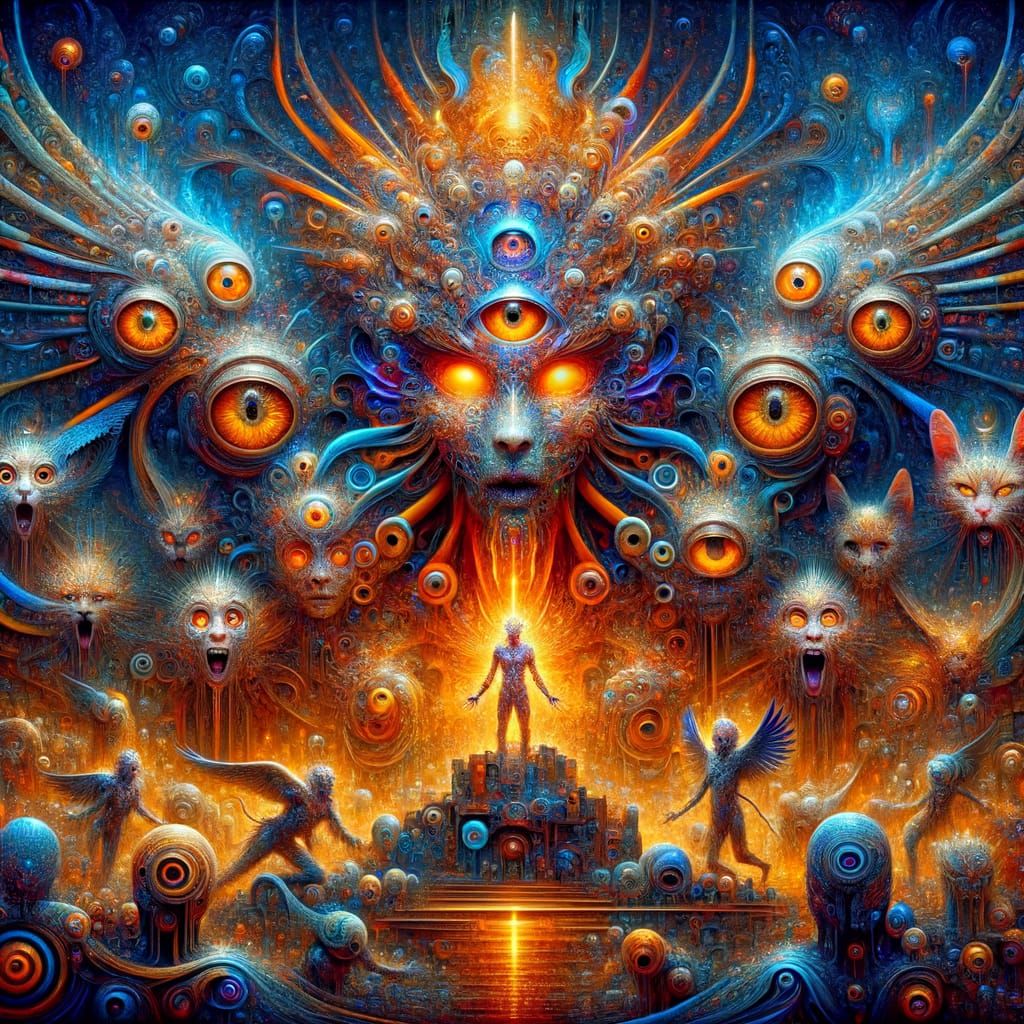 Psychedelic Alien Warlock Phoenix with Mech Droid Mural