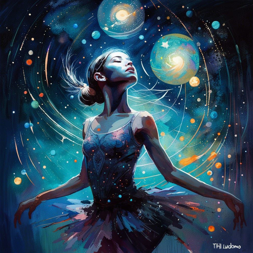 Ballerina's Cosmic Dance: A Watercolor Space Fantasy