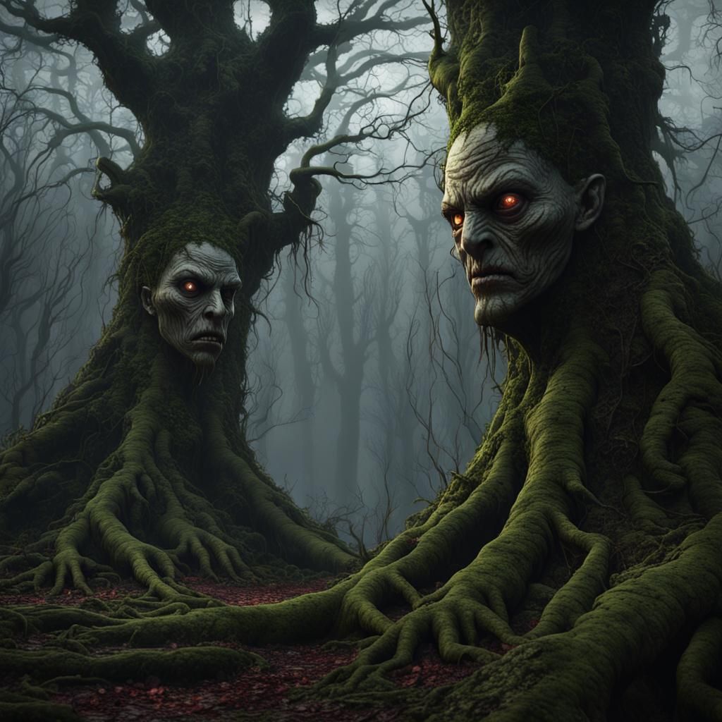 Menacing Dark Forest Figure in Hyperdetailed Fantasy Art