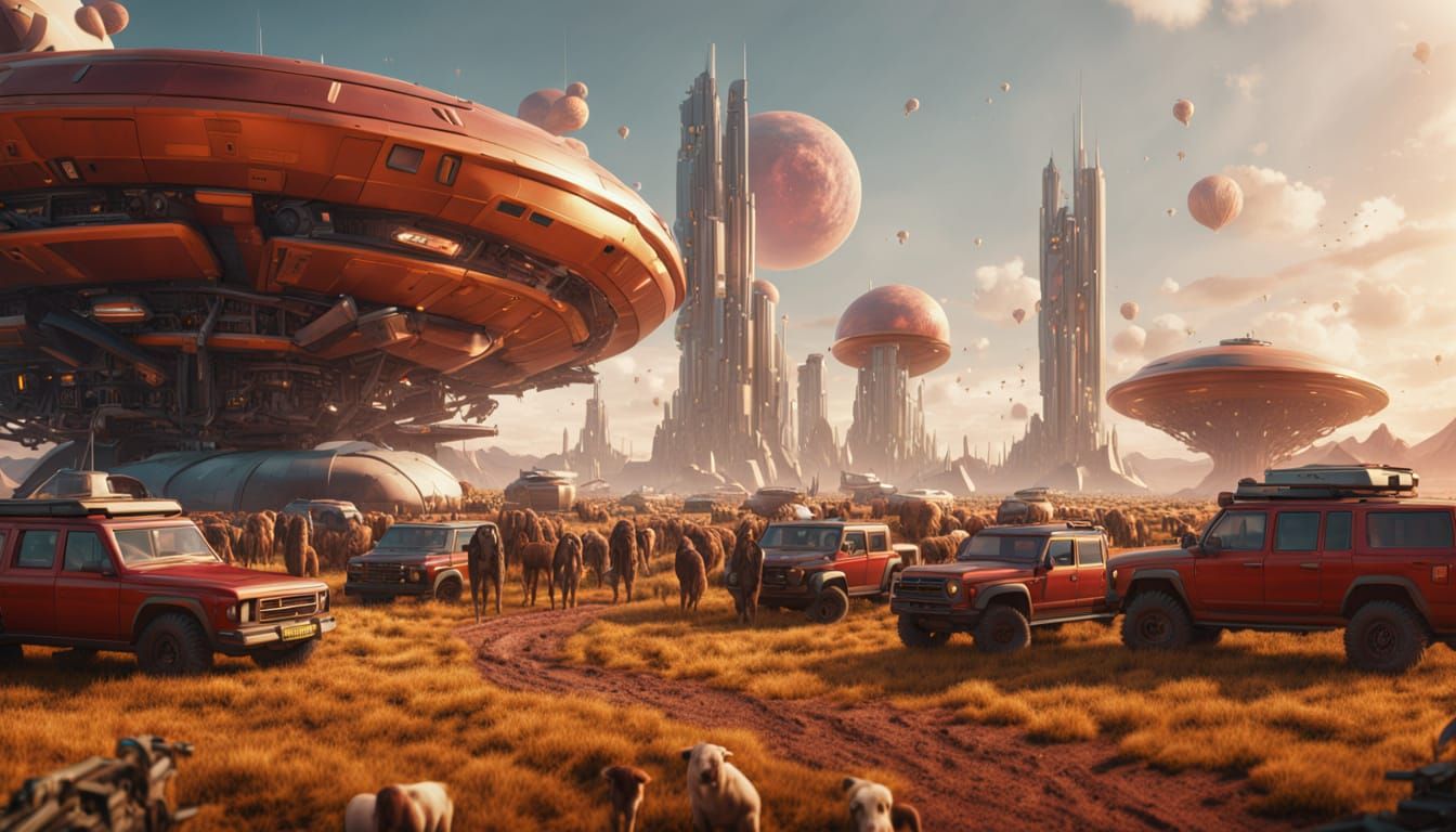 Space Colony in Vibrant Digital Art