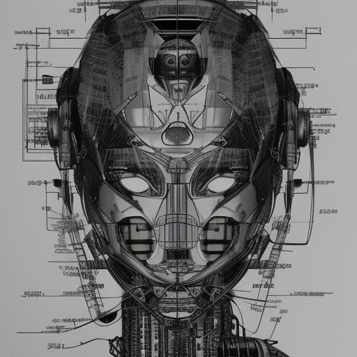 AI Cyborg Warrior: Dark Sci-Fi Ink and Pen Concept