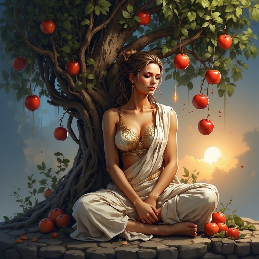 Roman Goddess Pomona in Orchard, Fantasy Art