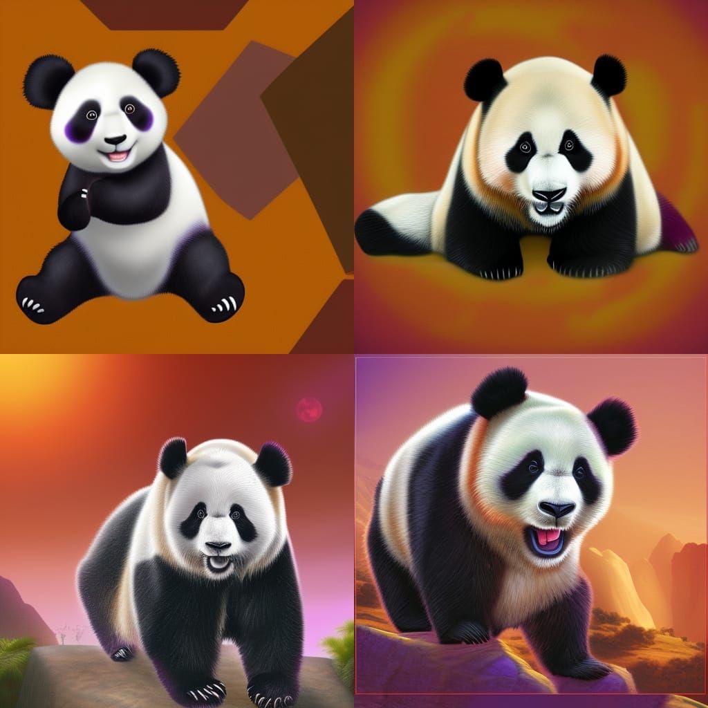 Panda in Purple, Orange, and Red with 3D Shading