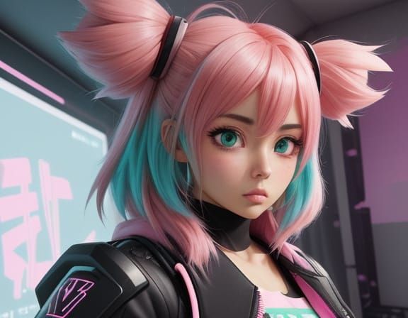 Teenage Girl in Glitching Anime Style