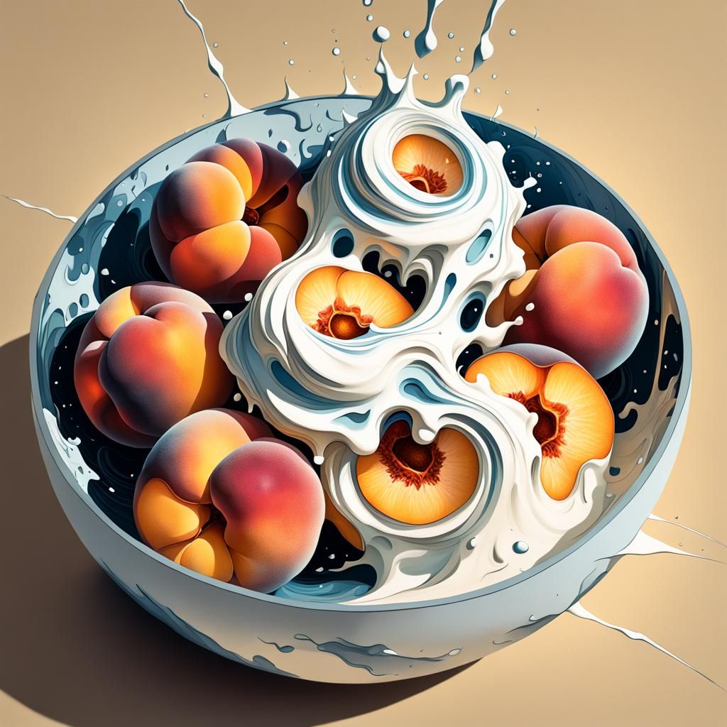 Peaches and Cream in Modern European Ink Painting