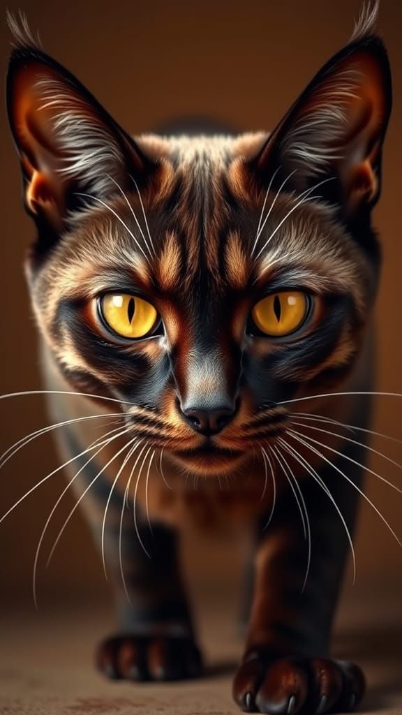 Burmese Cat Stalking Viewer in Dramatic Chiaroscuro Style