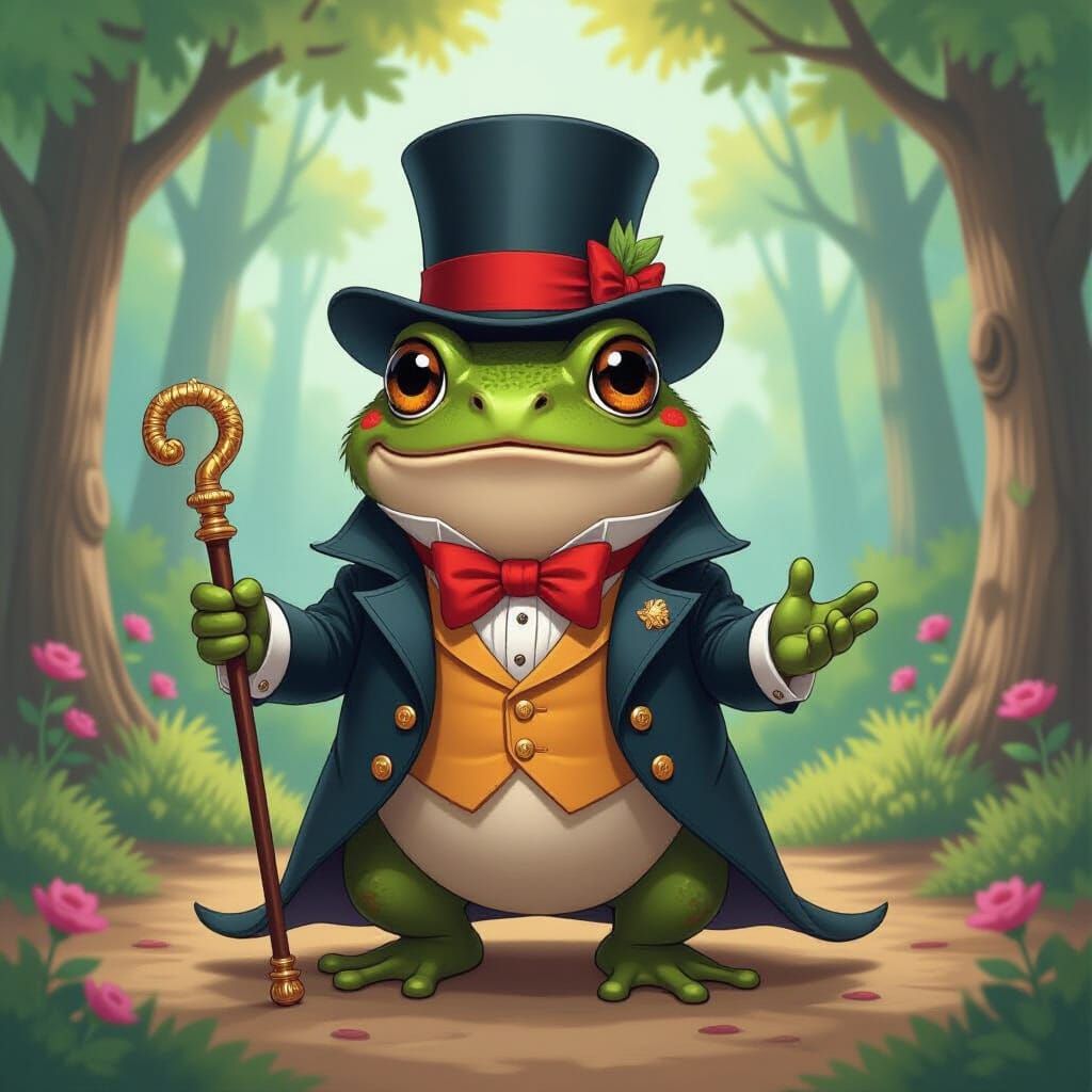 Regally Dressed Toad in Whimsical Woodland Style