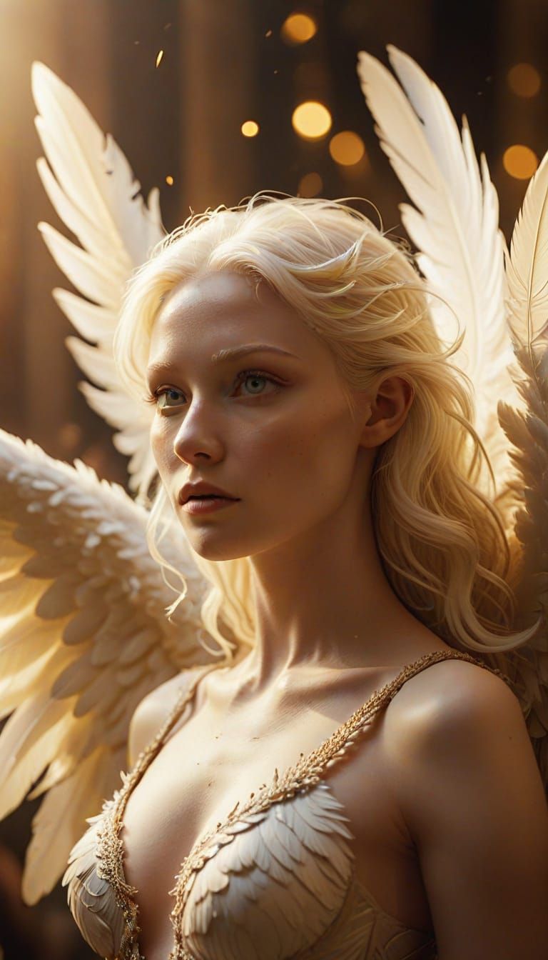 Albino Angel in Heaven: Cinematic Digital Art