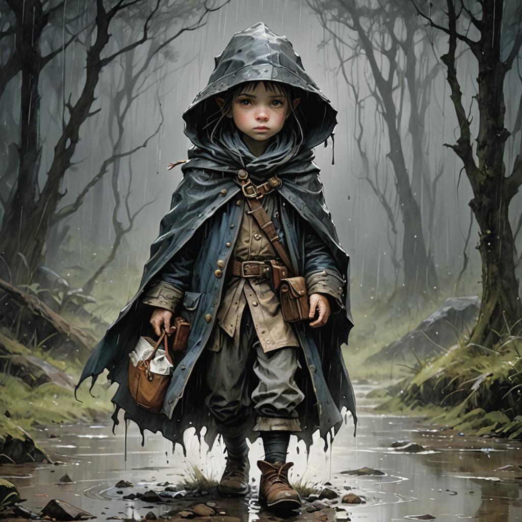 Rainy Day Character Portrait in Fantasy Art Style