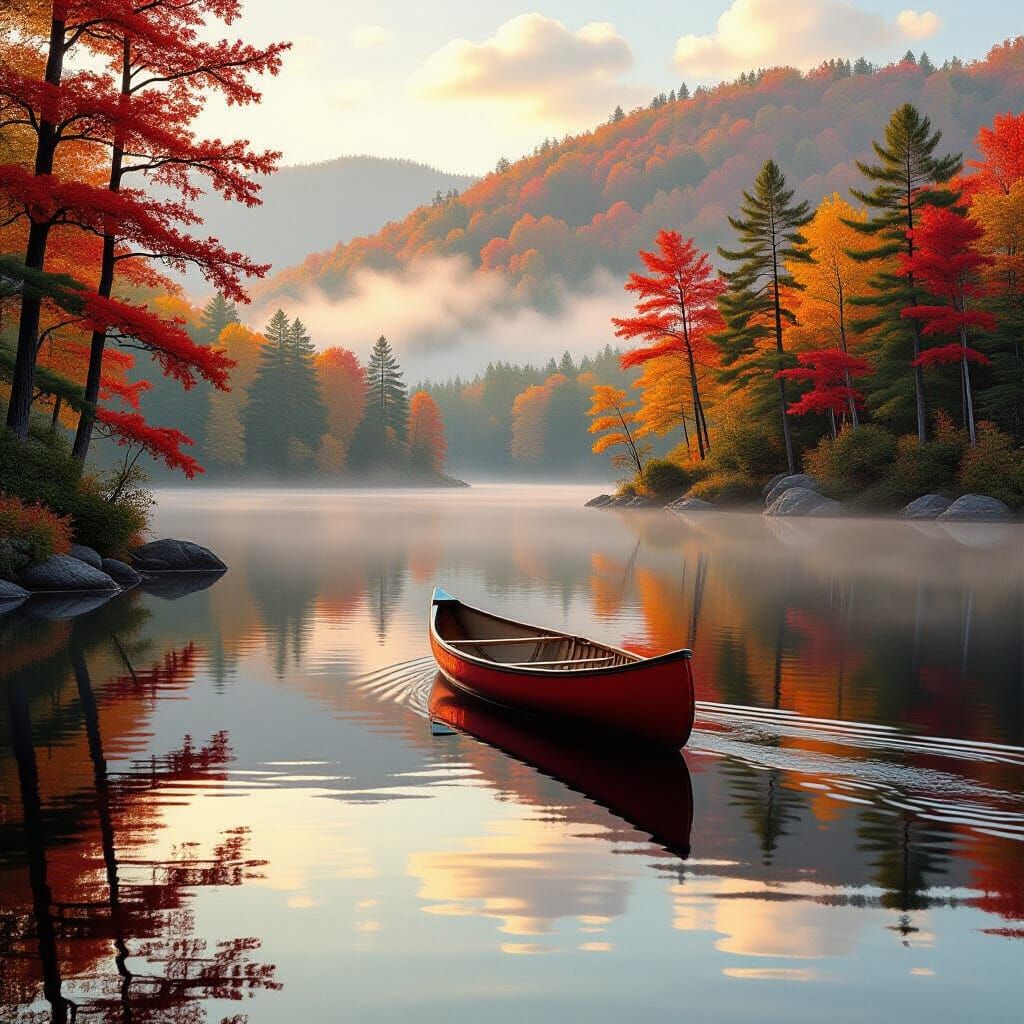 Autumn Lake Scene in Luminist Style