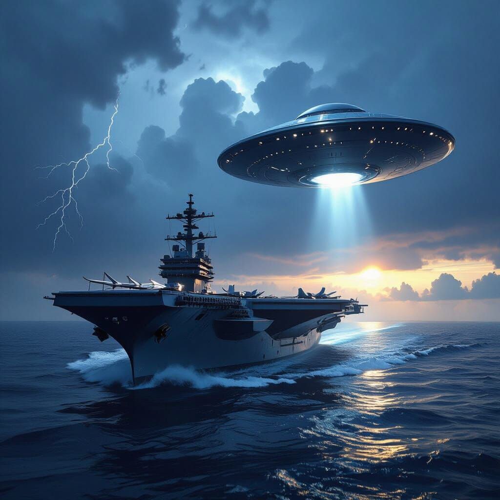 UFO Encounter: Alien Craft Meets Aircraft Carrier at Speed