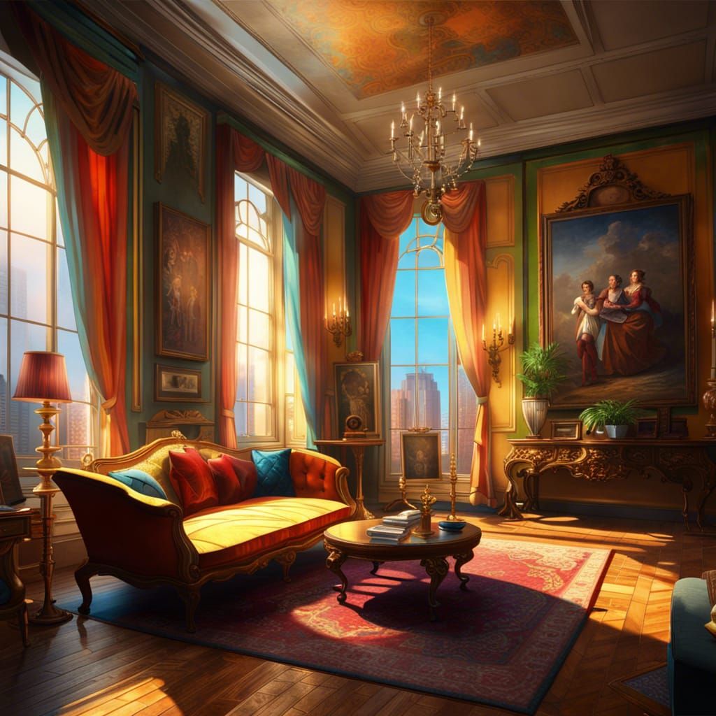 18th Century Living Room in Hyperrealistic Style