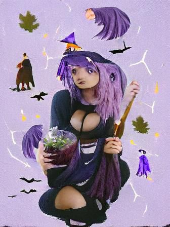 Anime Witch Girl Portrait with Purple Hair