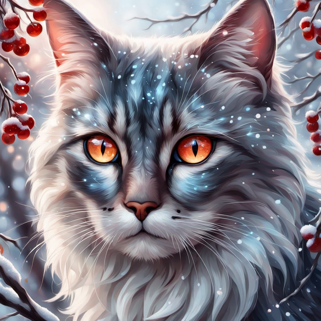 Enchanted Cat in Whimsical Mistletoe Forest