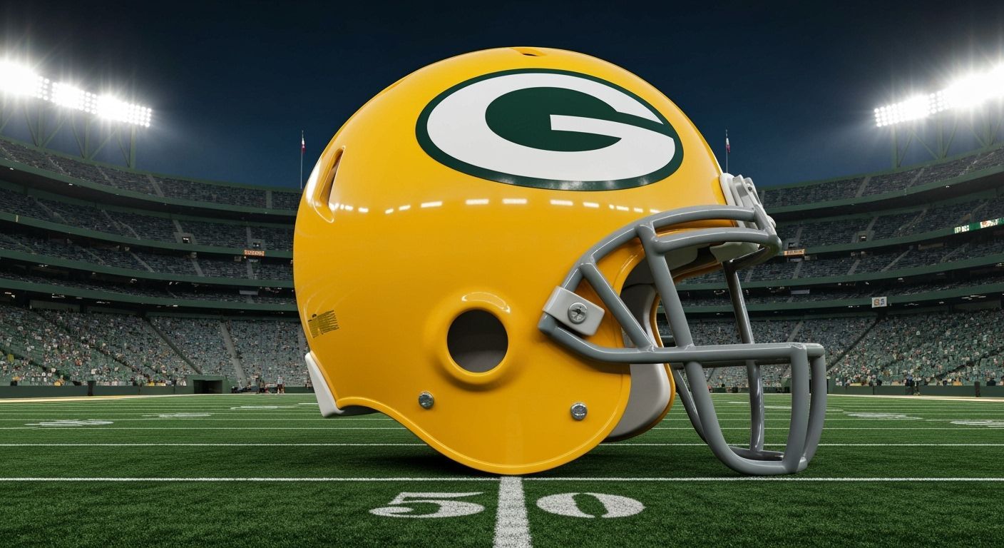 Giant Packers Helmet at Lambeau Field, Hyperrealistic Photo