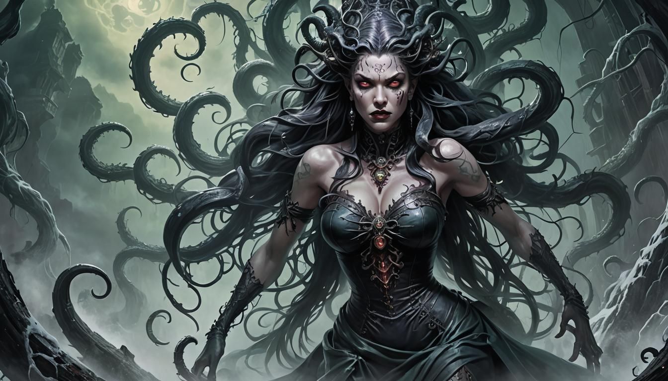 Lovecraftian Horror: Bombshell Pin-Up in Digital Realm