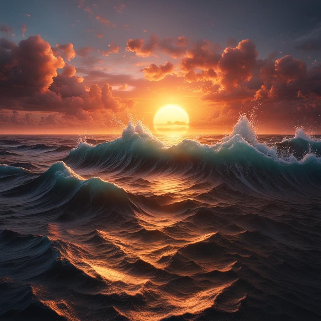 Hyperrealistic Sunset Over Ocean in Detailed Matte Painting