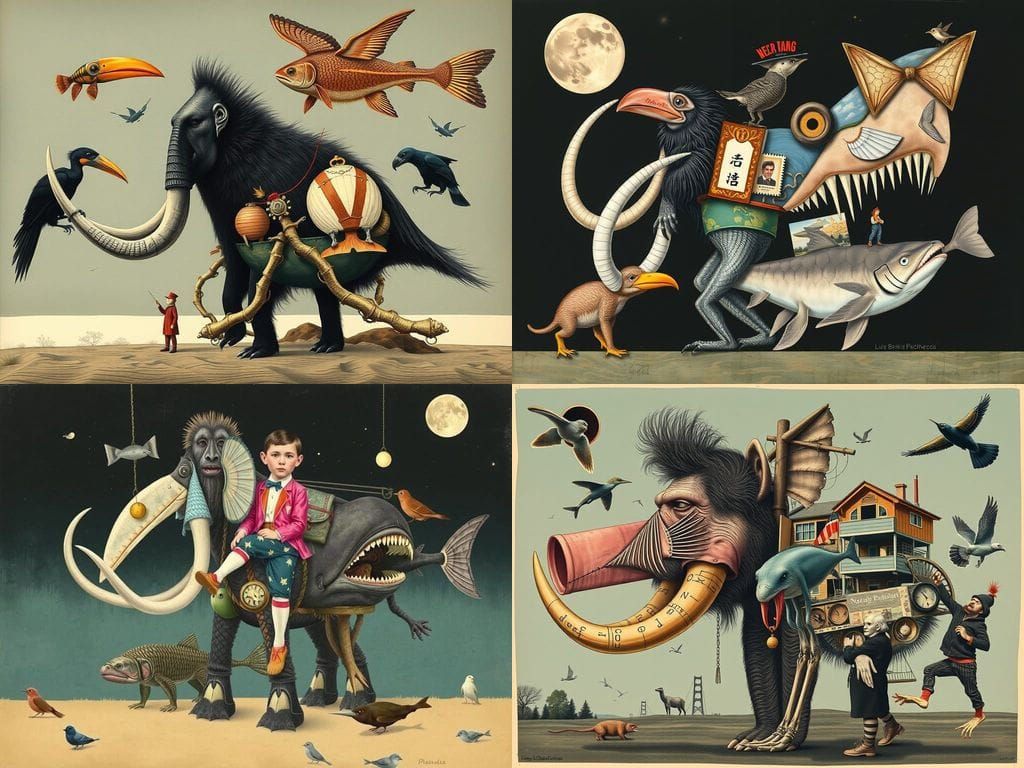 Surreal Dada-Inspired Collage of Monstrous Beasts and Artist...