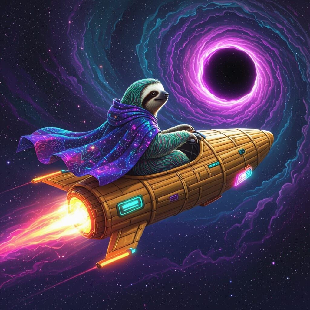 Cosmic Sloth Pilot Soaring Through Starry Cosmos