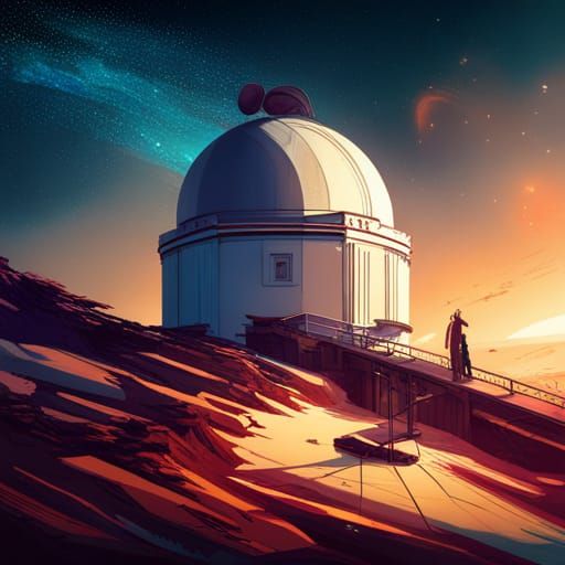 Night Observatory with Telescope in Hyperrealistic Style