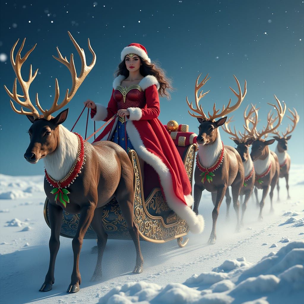 Wonder Woman in Vibrant Santa Suit Leads Reindeer Superman T...
