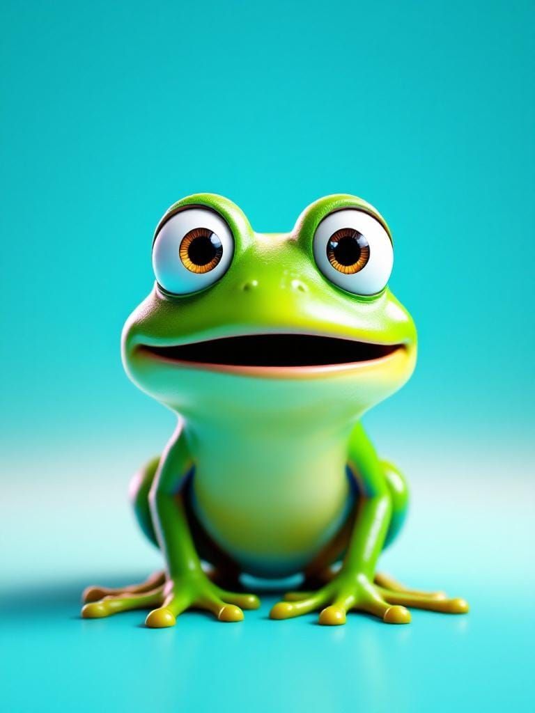 Surprised Frog in Pixar Style 3D Digital Art