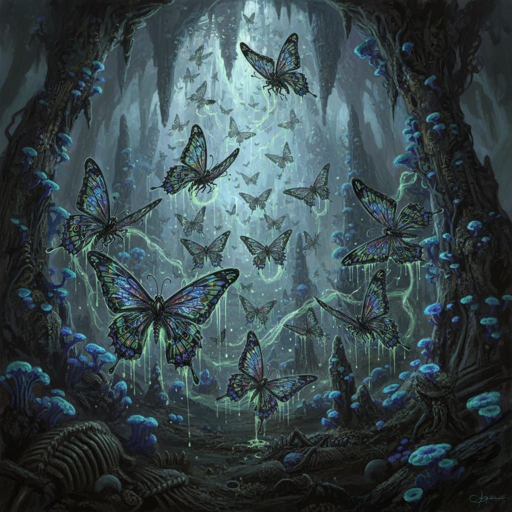 Bioluminescent Cavern Butterflies Attack in Swarms
