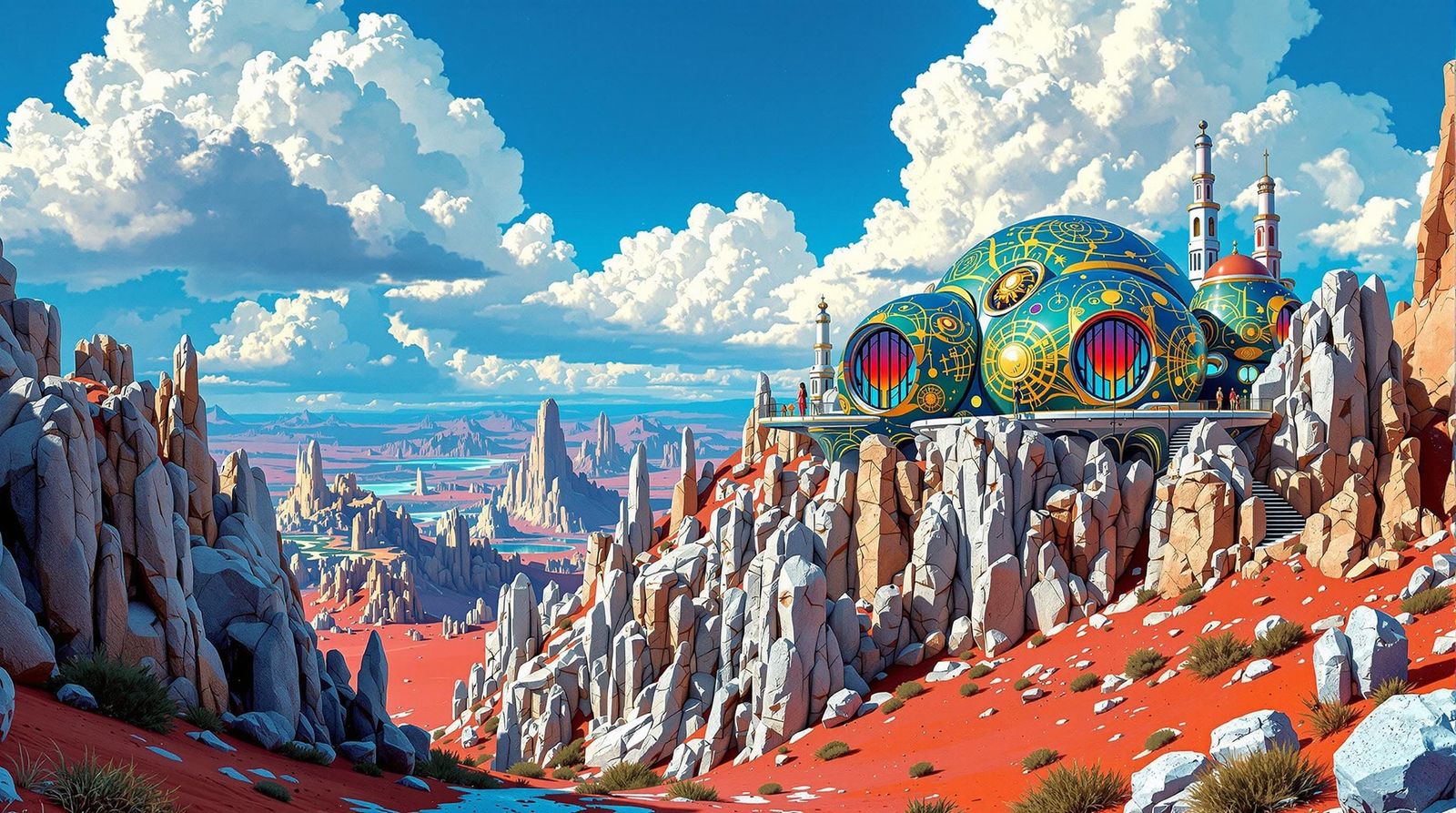 Gustav Klimt-Inspired Science Fiction Oasis in a Red Desert
