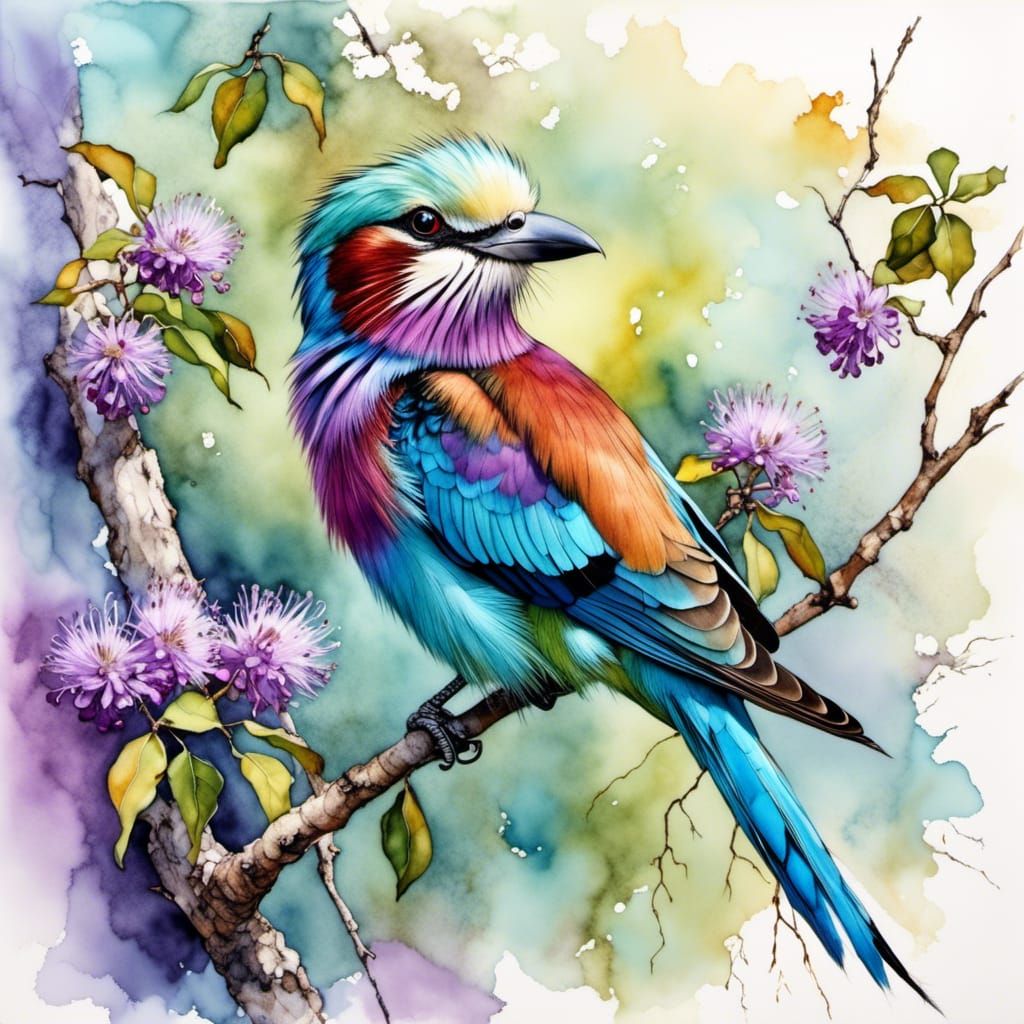 Colorful Lilac-Breasted Roller in Southern Africa Woods