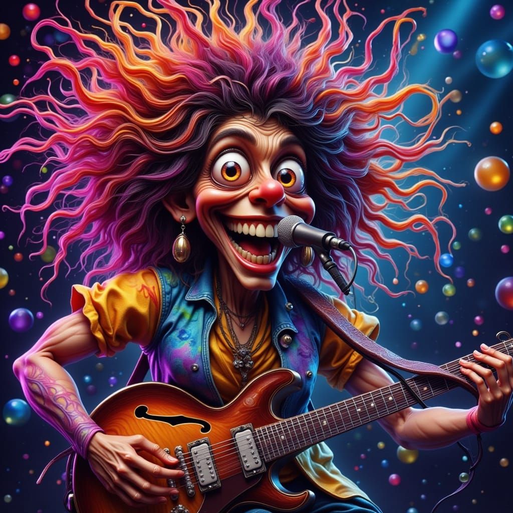 Wild Haired Musician Caricature in Lively Style
