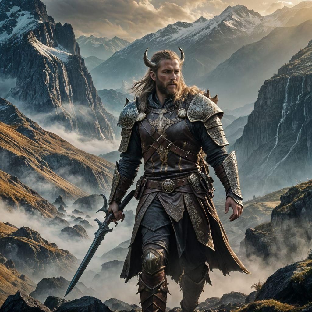 Epic Elven Viking Warrior in Cinematic Film Still