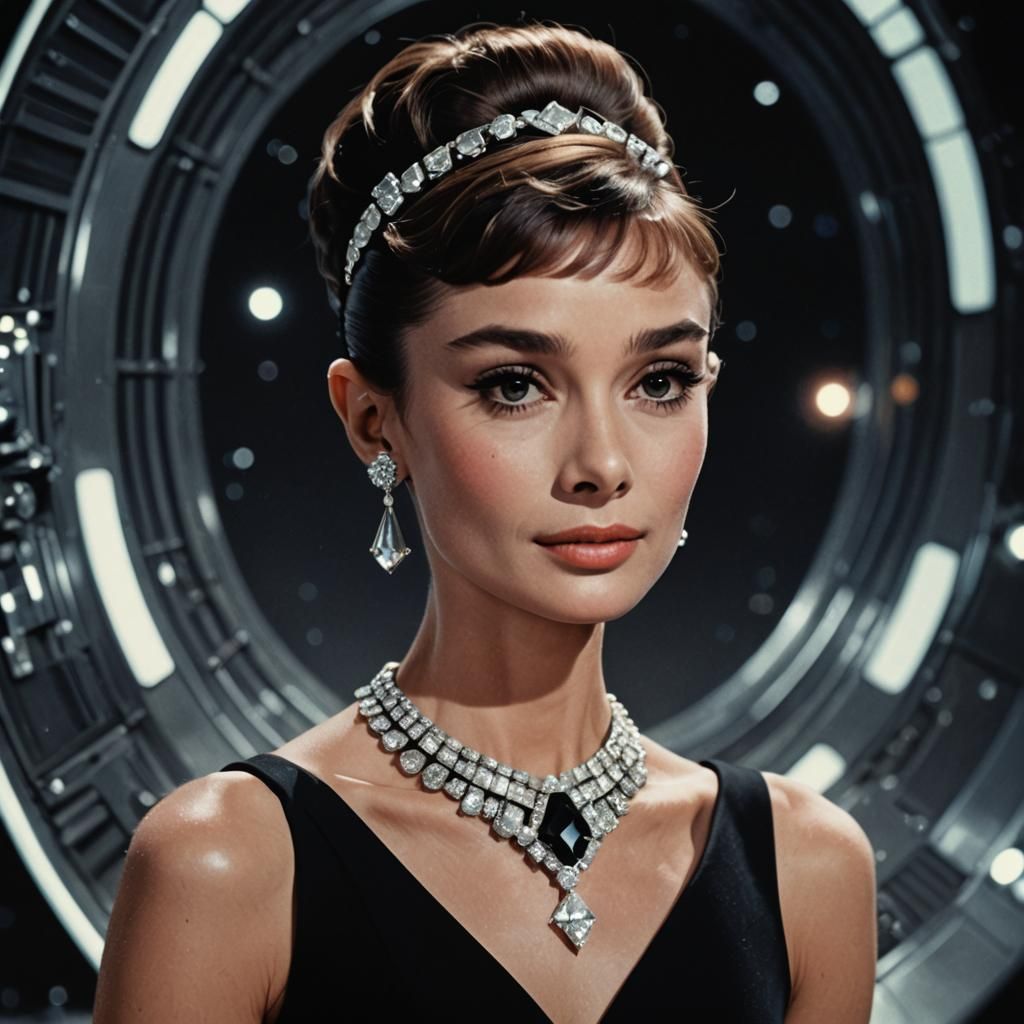 Audrey Hepburn in Futuristic Jewelry, Unreal Engine