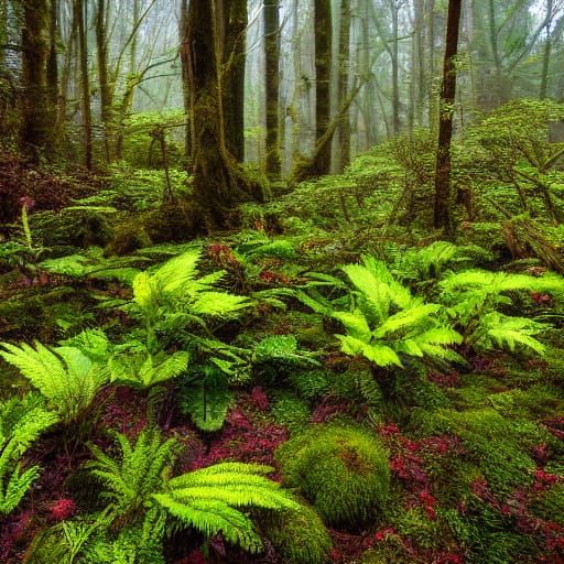 Lush Mosses and Ferns in Hyper-Realistic Digital Art