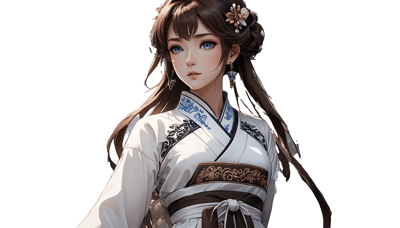 Anime Girl in Chinese Outfit, Cel-Shaded Style