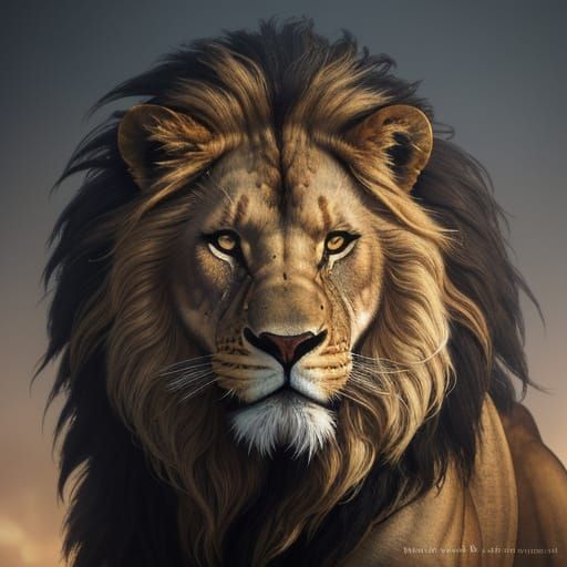 Hyper-Realistic African Lion Portrait in Vibrant, Triadic Co...